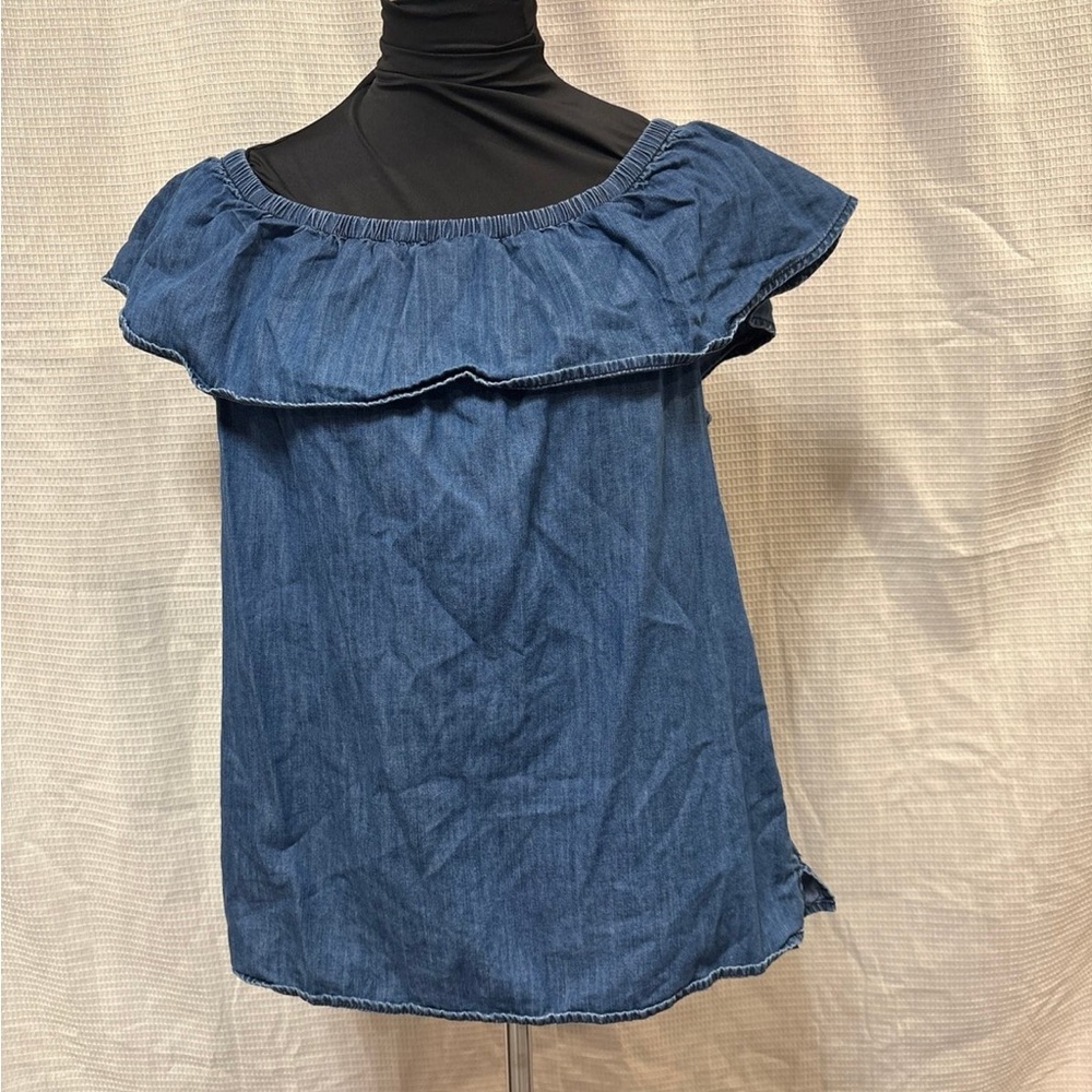 White House Black Market Blue Off-Shoulder Blouse
